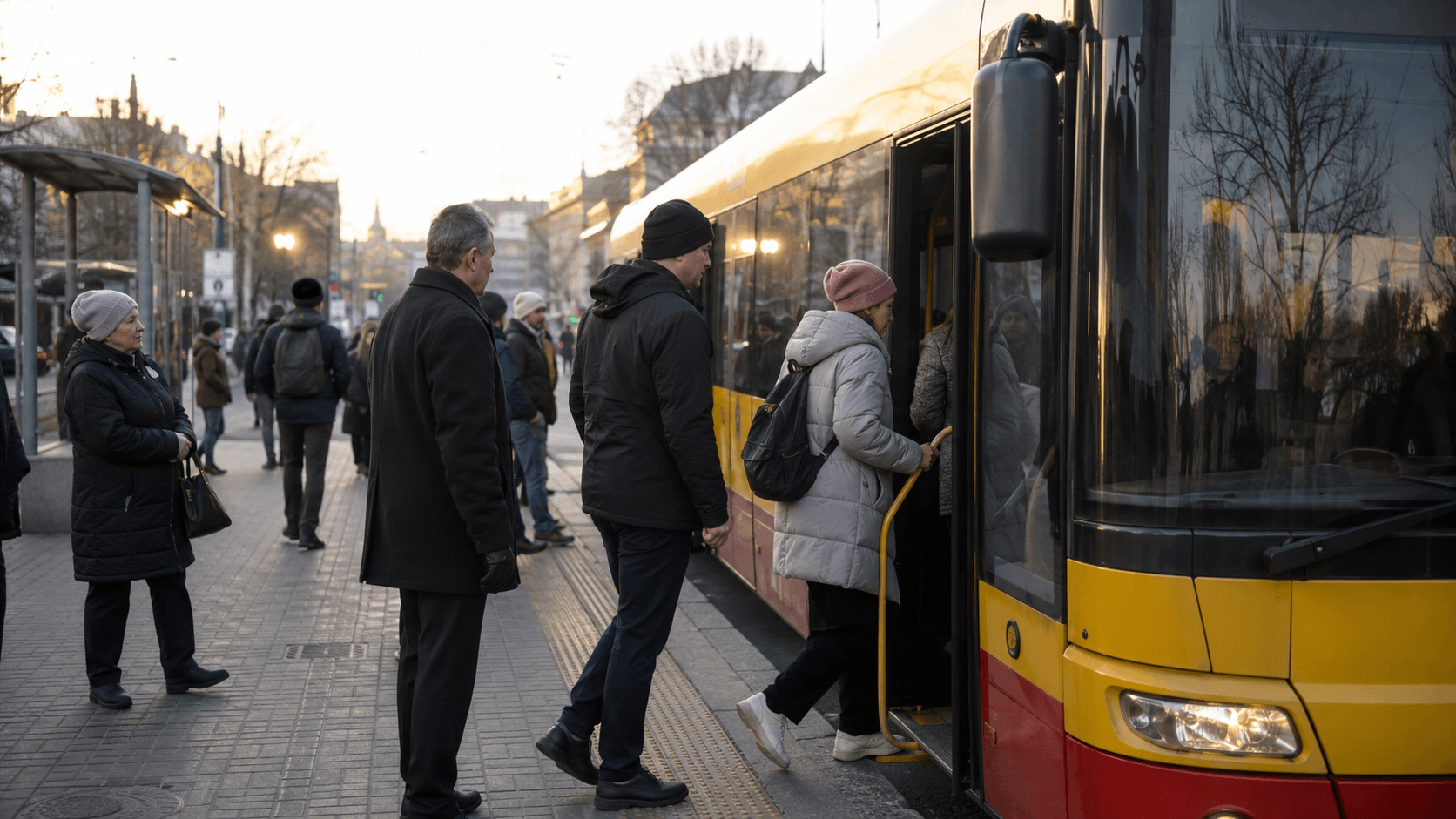 Autobus miejski podjeżdżający do przystanku
