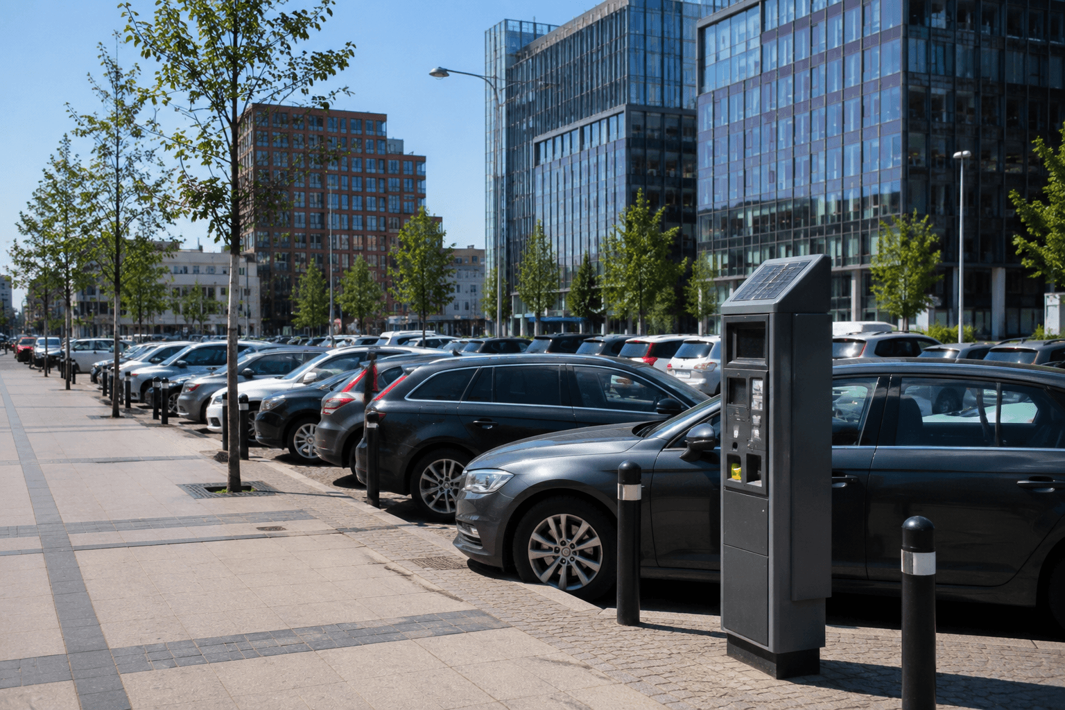 Miejski parking z zaparkowanymi samochodami