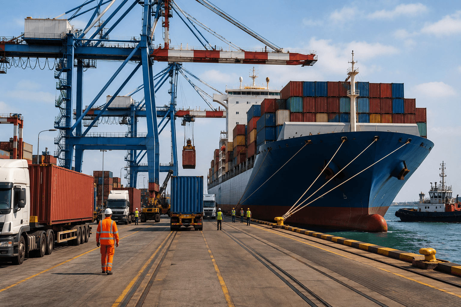 Nabrzeże portowe z dźwigami przeładunkowymi