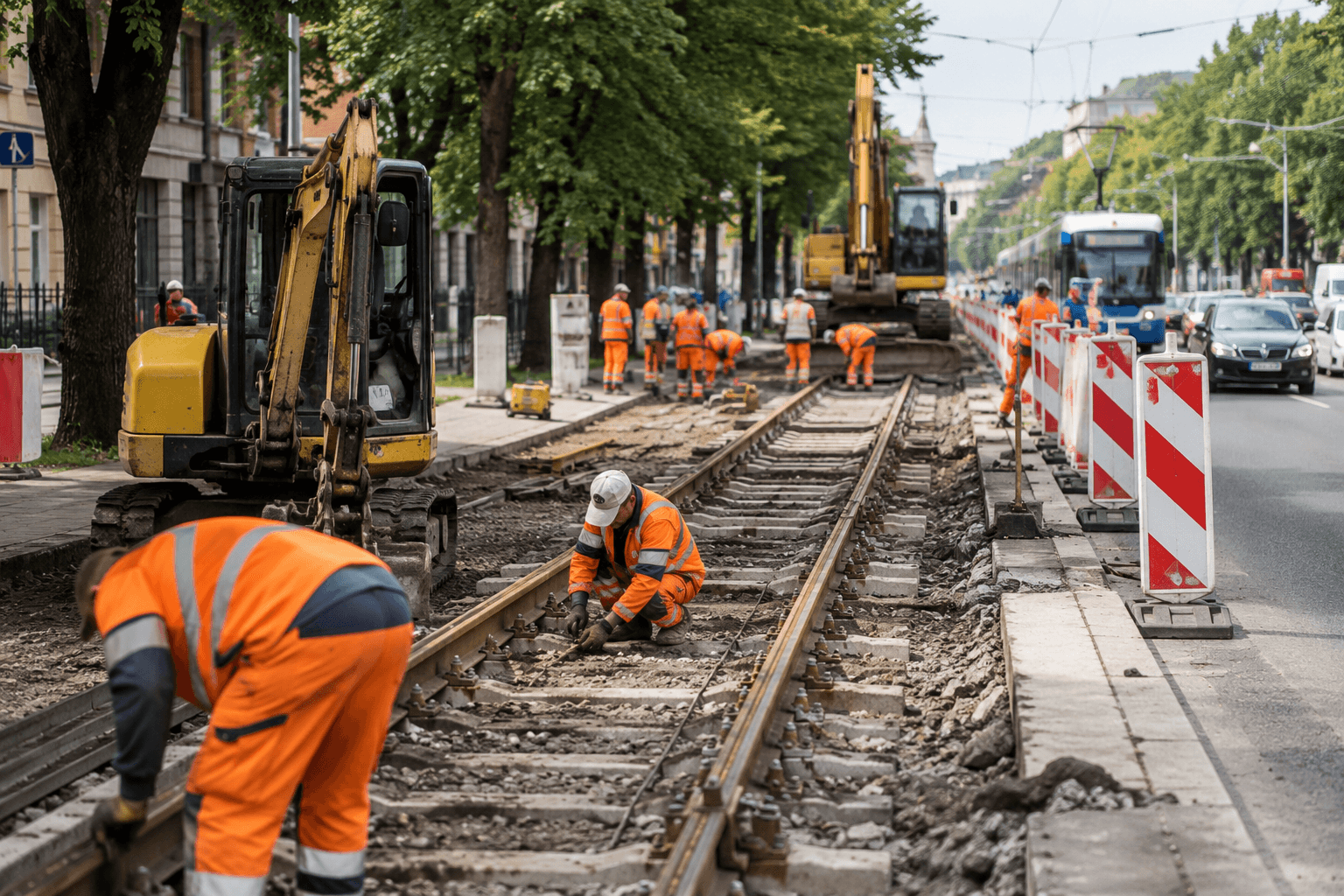Remont torowiska tramwajowego w mieście