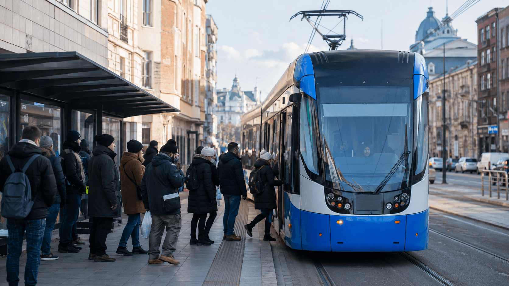 Tramwaj przejeżdżający przez centrum miasta